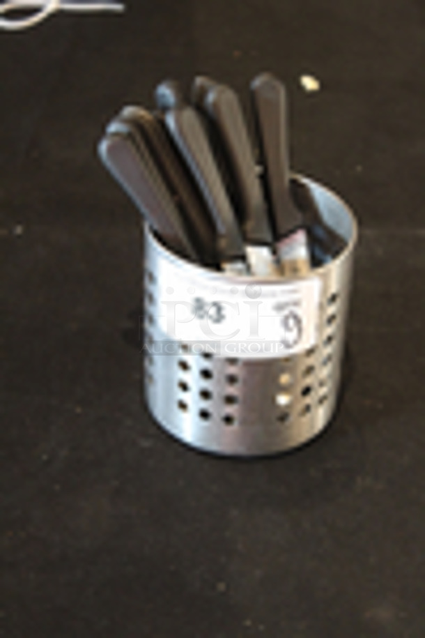 NICE! Lot of 9 Diner Knives With Silverware Container. 
9x Your Bid
 - Image 1 of 2