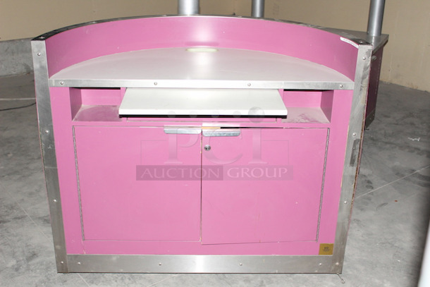 VERY NICE! Kiosk With Point of Sales Station, Locking Drawers, Track Lighting. On Commercial Casters. 150x95-1/2x132. 115v - Image 5 of 6