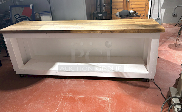 HEAVY DUTY! Rolling Counter With Sturdy Wood Top And Ample Storage Space. On Commercial Casters. 98x25-1/2x37 - Image 6 of 6