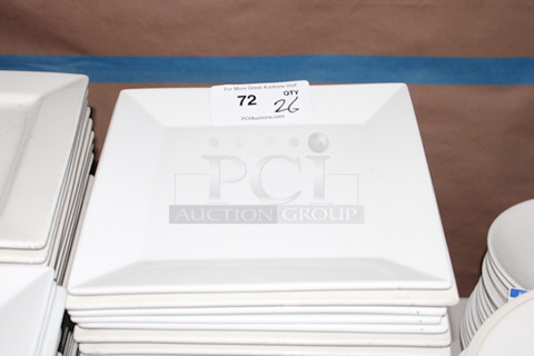 LIKE NEW! Front of the House DOS027WHP21 Kyoto 11 3/4" Bright White Square Porcelain Plate. 11-3/4x11-3/4x1. 26x Your Bid