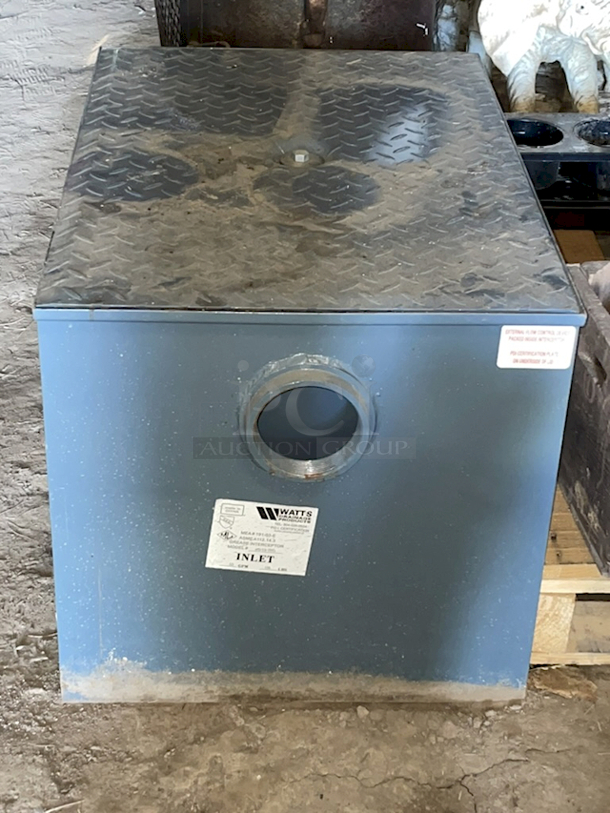 NEW! NEVER USED! Watts WD-50-THD 100 lb. Grease Trap with 4" Threaded Inlet & Outlet. Flow Rate: 50 GPM (Gallons Per Minute). 32x22x21-1/2
 - Image 1 of 3