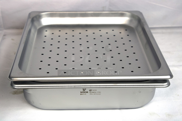 NEW/NEVER USED! (3) Vigor 1/2 Size 2 1/2" Deep Anti-Jam Stainless Steel Steam Table / Hotel Pan - 22 Gauge & (4) 1/2 Size 2 1/2" Deep Anti-Jam Perforated Stainless Steel Steam Table / Hotel Pan - 22 Gauge. 7x Your Bid  - Image 7 of 9
