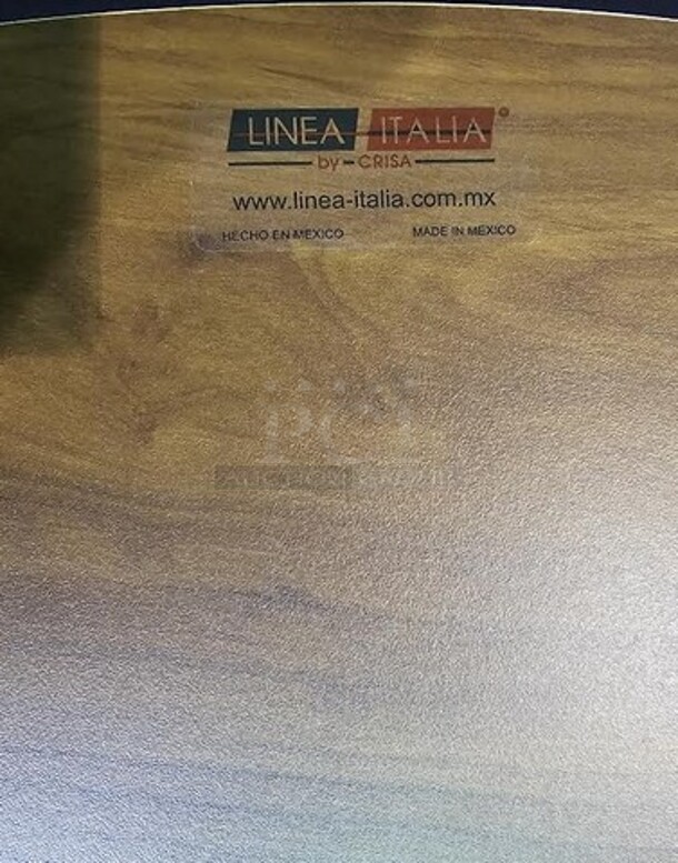 Linea Italia by Crisa brand table. Has a white metal base and oak wooden top. Made in Mexico. Measures 29” H x 43” D.  - Image 2 of 2