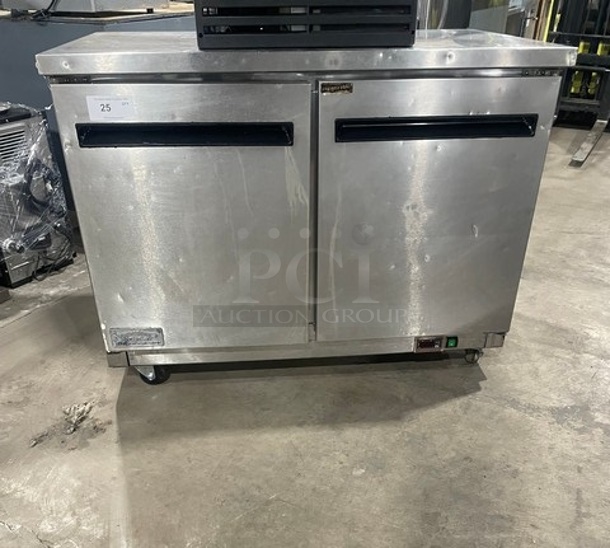 Artic Air Commercial 2 Door Work Top Cooler! All Stainless Steel! With Poly Coated Racks! 115V! On Casters! Model: AUC48R SN: 499185!  - Image 1 of 8