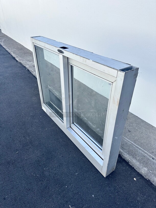 New Quikserv  Self-Closing Side Sliding Transaction Window With Standard Frame 36 W x 36 H Right Hand Slide Clear Anodized NSF - Image 3 of 8