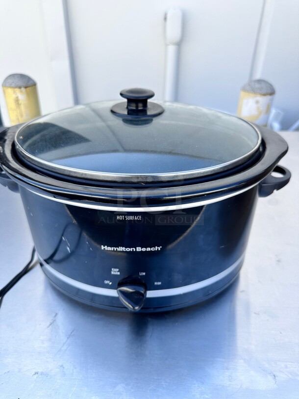 Hamilton Beach Slow Cooker with 3 Cooking Settings, Dishwasher-Safe Stoneware Crock & Glass, 8-Quart Built-In Lid Rest, Black - Image 5 of 8