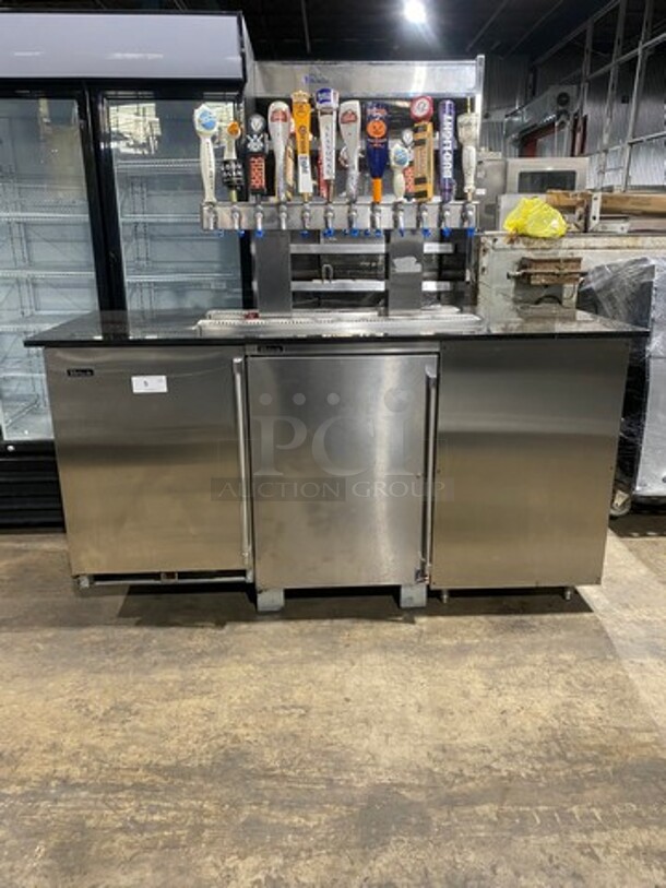 AWESOME! Perlick Commercial 24 Tap Dual Sided Beer Kegerator Island! With Double Sided Access! With Pass Through Non-Refrigerated Storage Cabinet In The Center! All Stainless Steel! On Legs! Model: DBP24 SN: 805334, Model: HC24FSO SN: 1701117207B 115V 60HZ 1 Phase