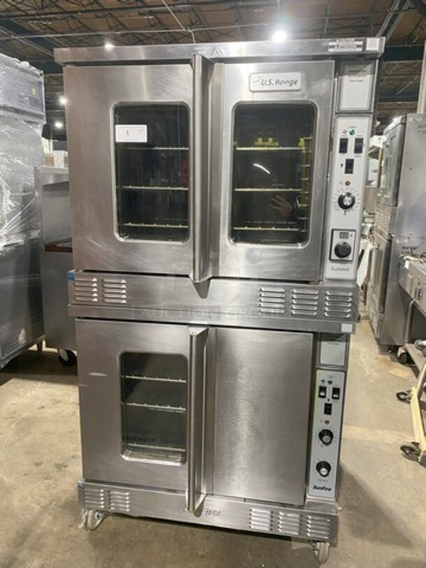 Amazing! LATE MODEL! US Range/Garland Double Stacked Natural Gas Powered Heavy Duty Commercial Convection Oven! With View Through Doors! Model SUMG100 Serial 1911100101567! On Commercial Casters! 2 X Your Bid Makes One Unit!