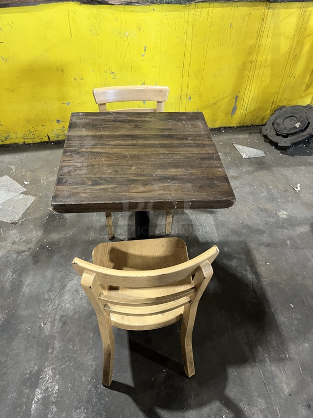 Nice! ALL ONE MONEY! Heavy Duty Full Wood 1.5 Thick Dining Table! With 2 Metal Ladder Back Dining Chairs!     - Image 2 of 6
