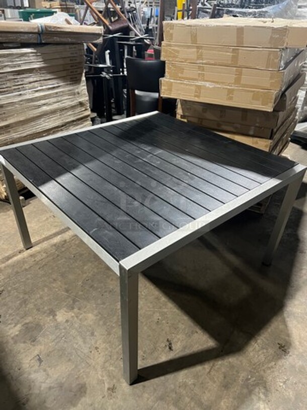 BRAND NEW! OUT OF THE BOX! STC Black Teak Slats 51" By 51" Dining Table! Brushed Alluminum Welded Frame! Suitable For Indoor & Outdor Use!  - Image 2 of 6