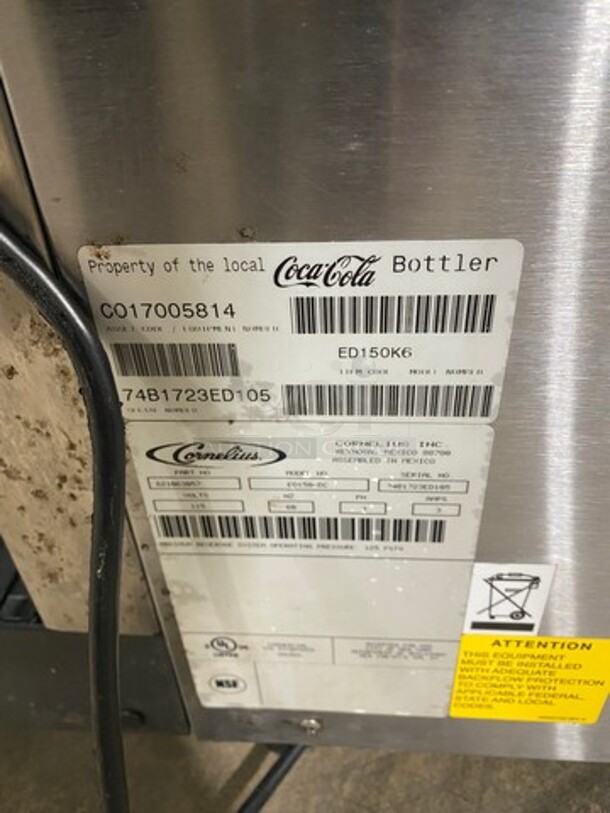 Cornelius Commercial 6 Spout And Ice Dispenser Beverage System! Model: ED150BC SN: 74B1723ED105 115V 60HZ 1 Phase - Image 8 of 9