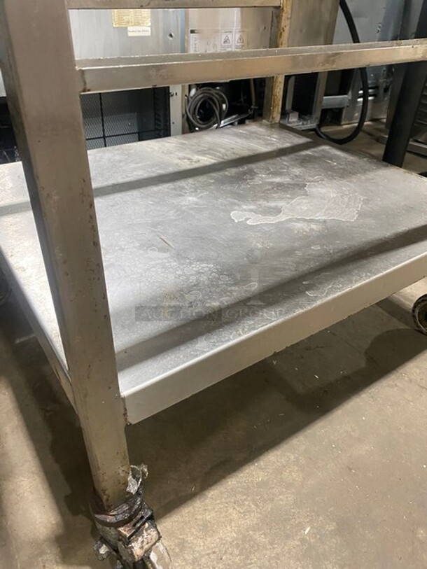 Stainless Steel Work Center With Double Over Head Shelf! On Casters! - Image 8 of 9