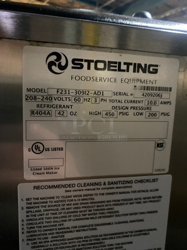 NICE! Stoelting Commercial Air Cooled 2 Flavor Soft Serve Ice Cream/Yogurt Machine! All Stainless Steel! On Casters! Model: F231309I2AD1 SN: 4209206J 208/240V 3 Phase - Image 9 of 10