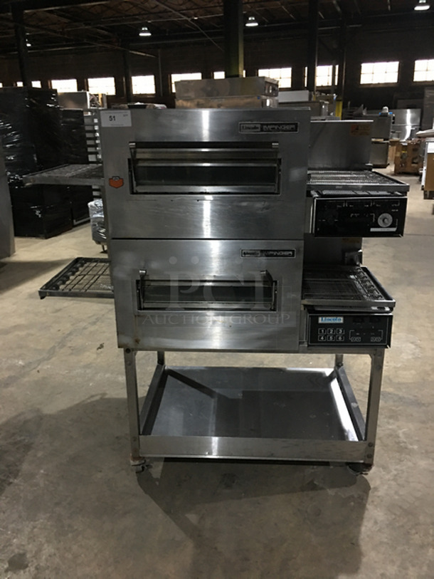 NICE! Lincoln Impinger Eletcric Powered Double Deck Conveyor Pizza Oven! With Storage Area Underneath! All Stainless Steel! On Casters! 2x Your Bid! Working When Removed!
