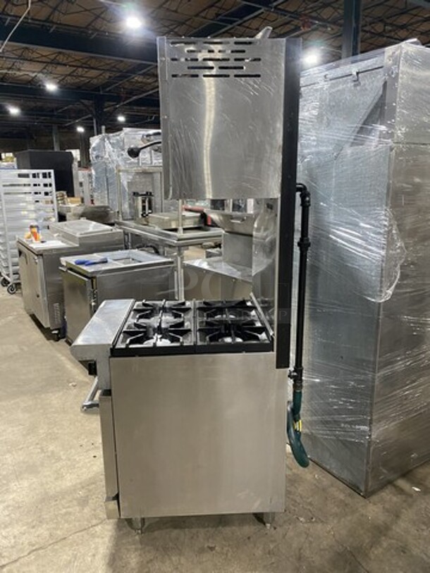 FAB! American Range Natural Gas Powered 4 Burner Range With Full Size Oven Underneath! With 24 Inch Salamander! On Commercial Casters! Working When Removed!  - Image 3 of 9