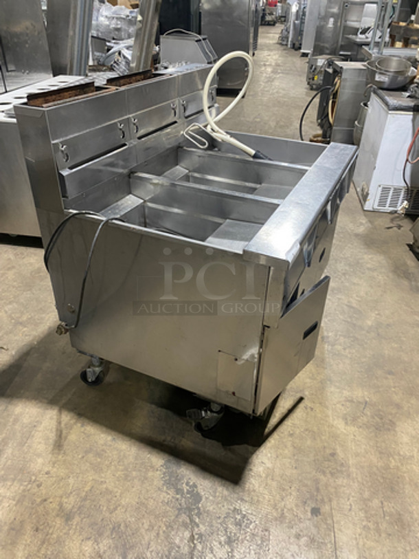 Pitco Frialator Commercial Natural Gas Powered 2 Bay Deep Fat Fryer With Dump Station! With Oil Filter System! All Stainless Steel! On Casters! Model: SSH55 SN: G10HB033045 - Image 12 of 12