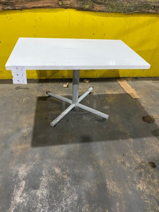 White Top Rectangular Table! With Metal Base! 2x Your Bid!