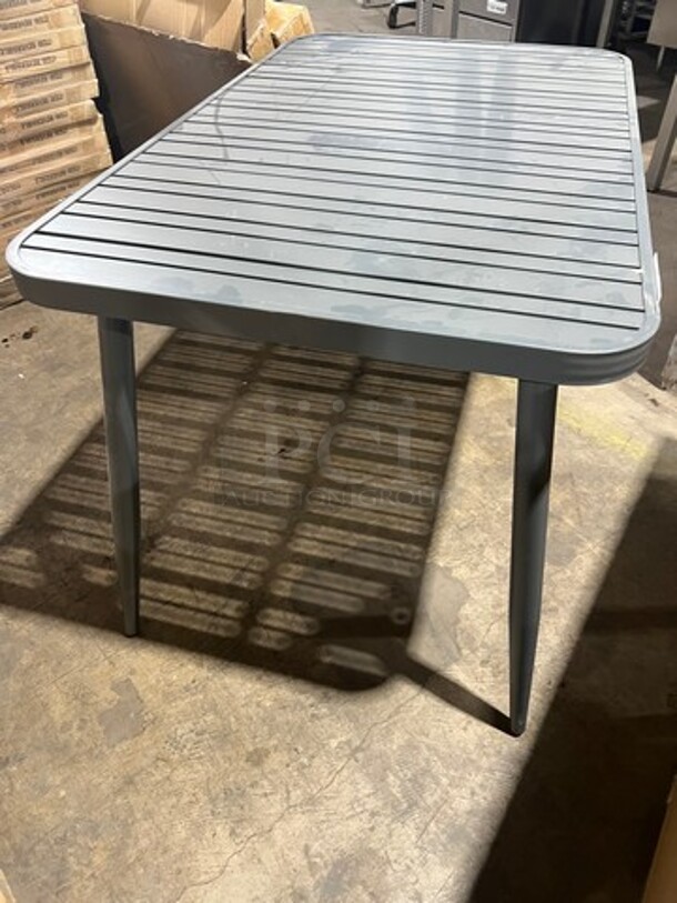 Brand New In The Box! DT All Alluminum Dark Gray Slats Dining Table! 30" By 48" With Legs! Perfect For Outdoors!  - Image 5 of 8