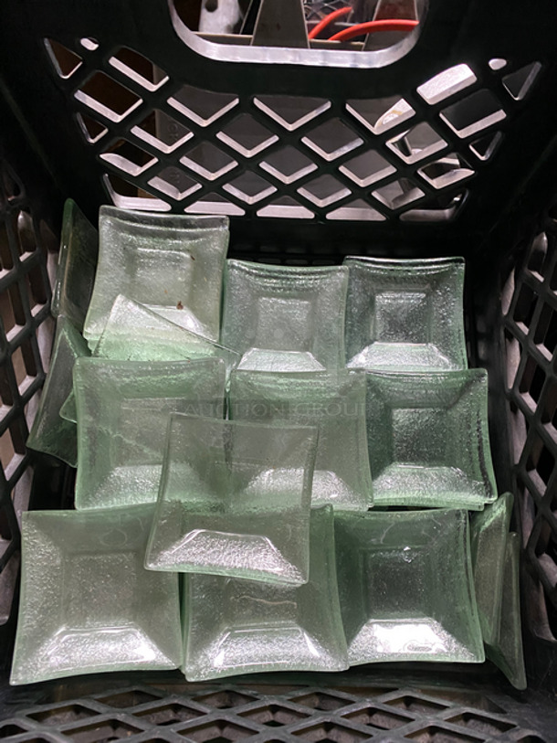CUTE! Square 3" Crystal Clear Saucers! 3x Your Bid! Includes Black Poly Crates! - Image 2 of 6