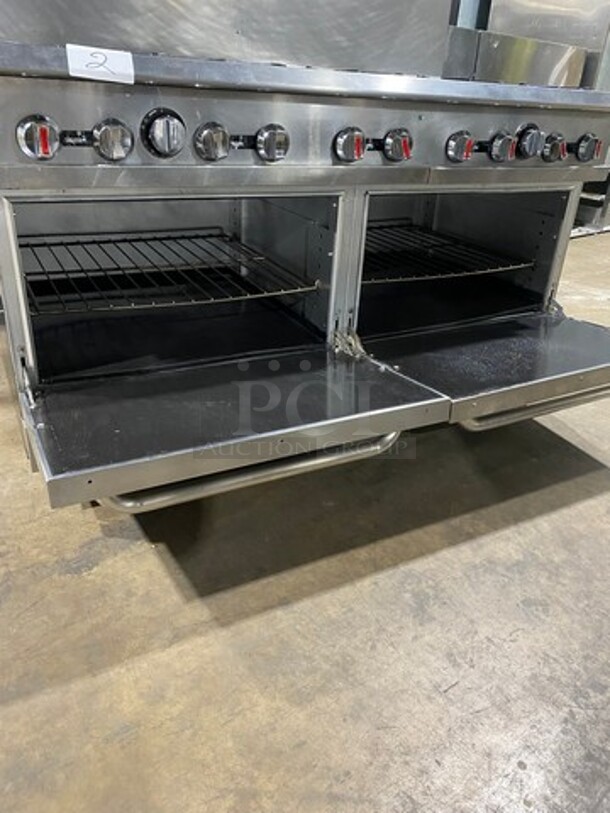 NICE! USR Cookline Commercial Natural Gas Powered 10 Burner Stove! With Raised Back Splash And Salamander Shelf! With 2 Full Size Oven Underneath! All Stainless Steel! On Legs! - Image 7 of 11