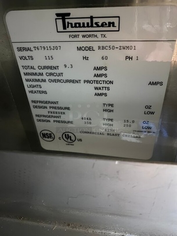 FAB! Traulsen Commercial Single Door Blast Chiller/ Shock Freezer! All Stainless Steel! On Legs! Model: RBC50ZWM01 SN: T67915J07 115V 60HZ 1 Phase - Image 8 of 9