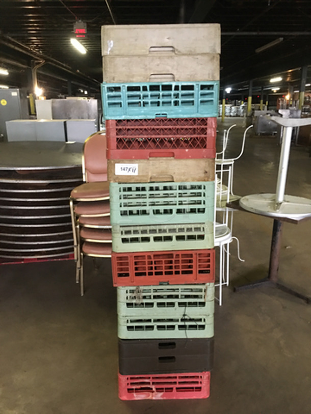 Assorted Color Poly Pegged Dish Crates And Cup Crates! 11x Your Bid!