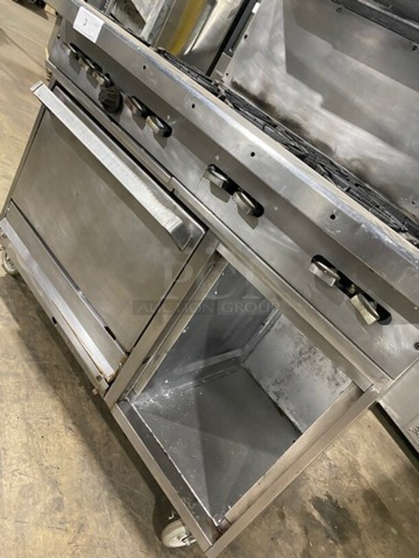 Garland Commercial Gas Powered 8 Burner Stove! With Raised Back Splash And Salamander! With Oven Underneath! All Stainless Steel! On Casters! - Image 8 of 11
