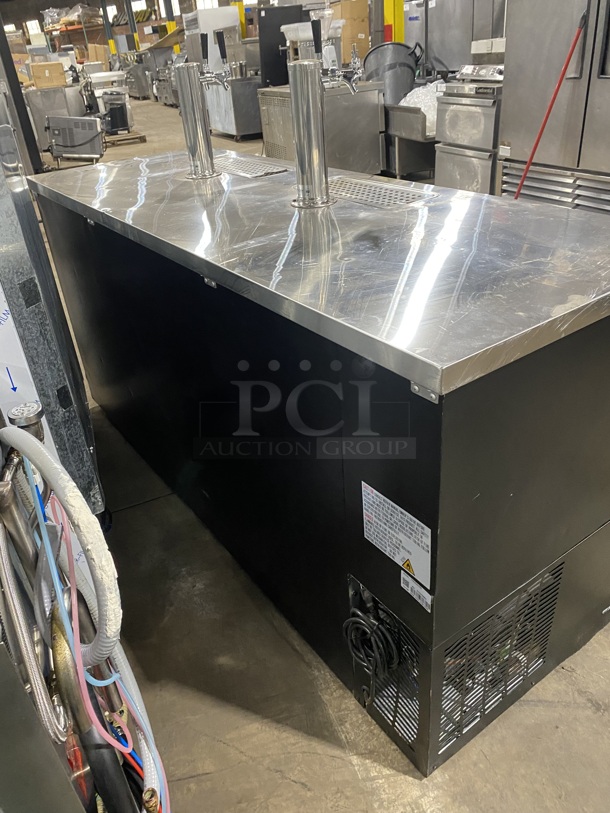 NICE! Late Model! Avantco Commercial Refrigerated Dual Tower Kegerator! With Towers! With 3 Door Storage Space Underneath! Poly Coated Racks! Model: 178UDD378 SN:6436334321083608 115V
 - Image 4 of 7
