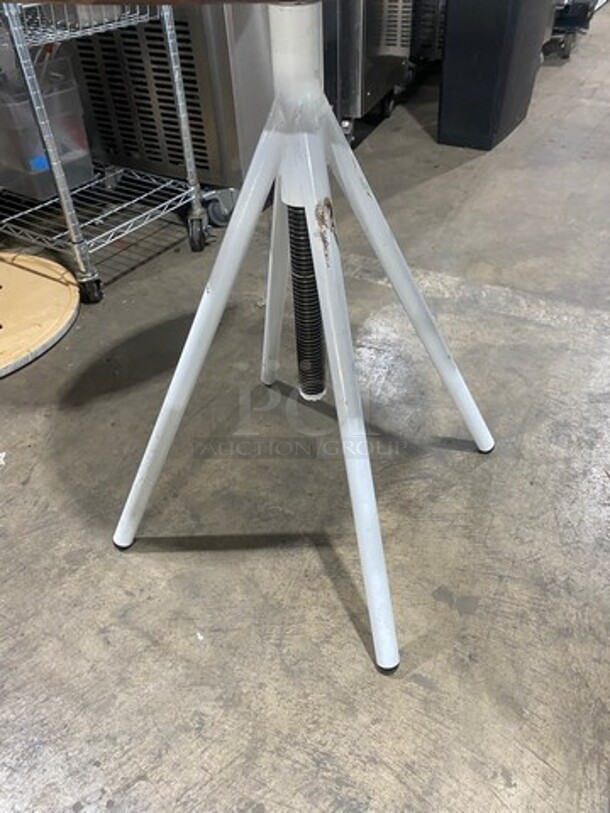 LIKE NEW! Round Wooden Pattern Table! With Tri Pod Style Metal Base! 2x Your Bid! - Image 3 of 4