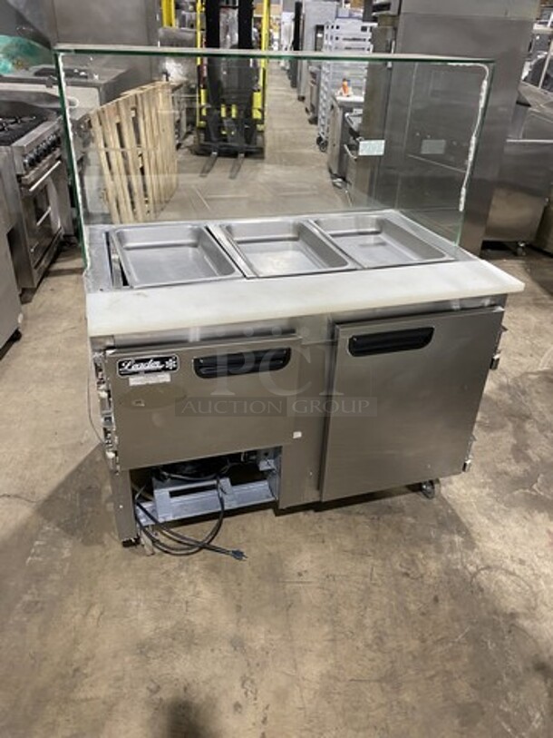 Leader 48 Inch Refrigerated Mega Top Sandwich Prep Table With Sneeze Gaurd! Model LM48SC Serial PW11M2201B! 115V 1 Phase! On Commercial Casters! - Image 4 of 9