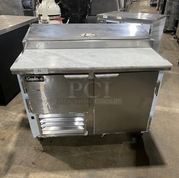 LATE MODEL! 2018 Leader Commercial Refrigerated Marble Top Pizza Prep Table! With 2 Door Underneath Storage Space! All Stainless Steel! On Casters! Model: PT48 SN: AB02M2705A 115V 60HZ 1 Phase - Image 1 of 10