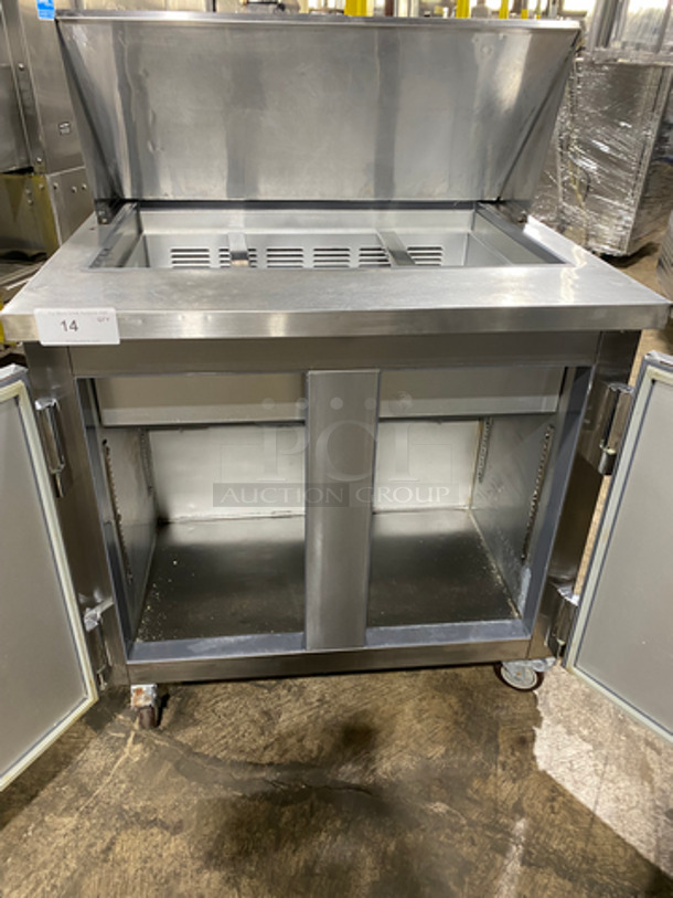 Leader Commercial Refrigerated Sandwich Prep Table! With 2 Door Underneath Storage Space! All Stainless Steel! On Casters! Model: ESLM36S/C SN: NM12S2712 115V 60HZ 1 Phase - Image 5 of 9