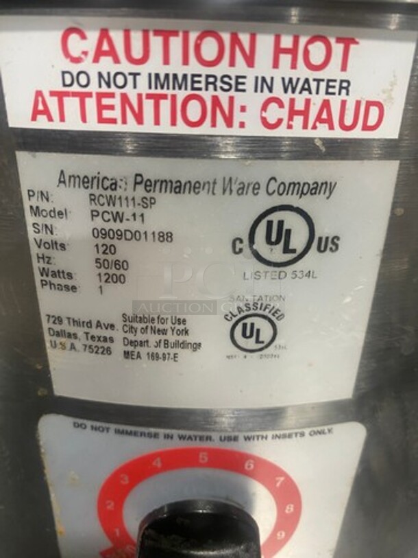 APW Wyott Commercial Countertop Cook And Serve! With Lid! Solid Stainless Steel! Model: PCW11 SN: 0909D01188 120V 60HZ 1 Phase - Image 5 of 10