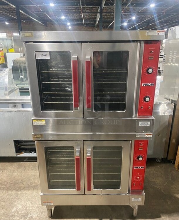 2 Vulcan VC4ED Stainless Steel Commercial Electric Powered Full Size Convection Ovens w/ View Through Doors! Metal Oven Racks and Thermostatic Controls! MODEL VC4ED SN:541041048 3/1 PH  208 Volts 2X Your Bid! Makes One Unit! 