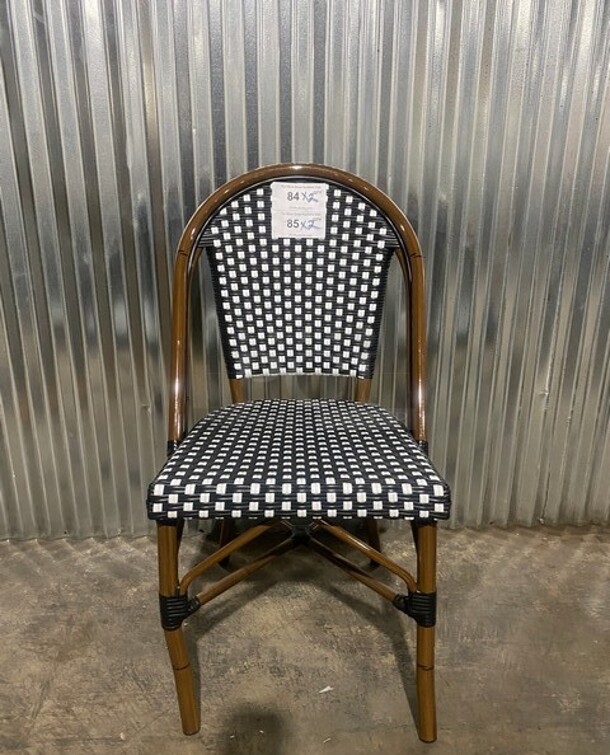 NEW! Synthetic Outdoor Commercial Aluminum Black Wicker/Bamboo Chair! 2x Your Bid!