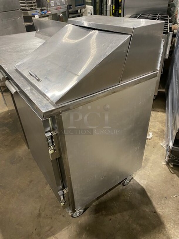 Leader Commercial Refrigerated Sandwich Prep Table! With Back Splash! With 3 Door Storage Space Underneath! Poly Coated Racks! All Stainless Steel! On Casters! Model: LM72S/C SN: PR010562 115V 60HZ 1 Phase - Image 2 of 10