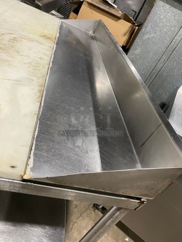 NICE! Solid Stainless Steel Work Top/ Prep Table! With Commercial Cutting Board! With Back Splash! With Mounted Can Opener! With Storage Space Underneath! On Legs! - Image 9 of 9
