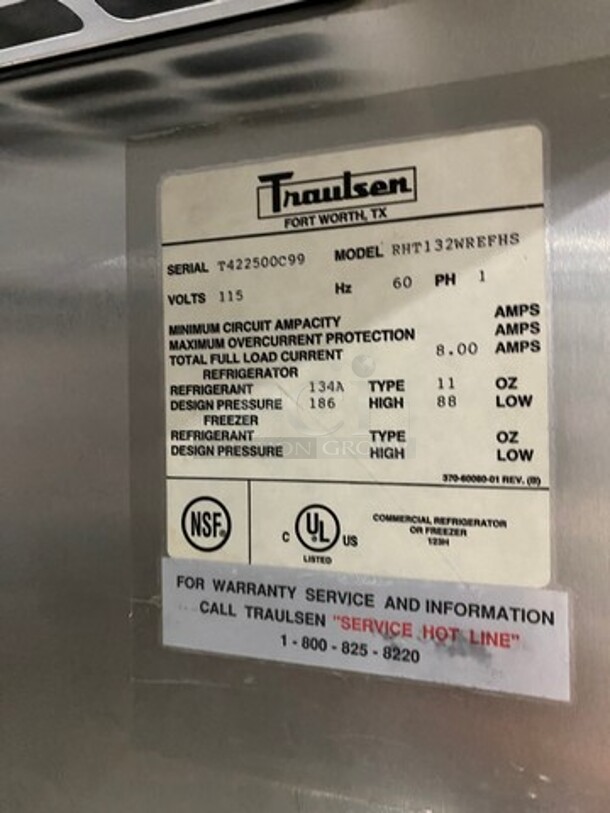 Traulsen Commercial Single Door Reach In Cooler! All Stainless Steel! On Legs! MODEL RHT132WREFHS RN:T422500C99 115V 1PH - Image 7 of 8