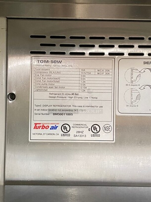 Turbo Air Commercial Refrigerated Grab-N-Go Open Case Merchandiser! With View Through Sides! With Front Cover! Model: TOM50W SN: OM50011005 120V 60HZ 1 Phase - Image 6 of 9