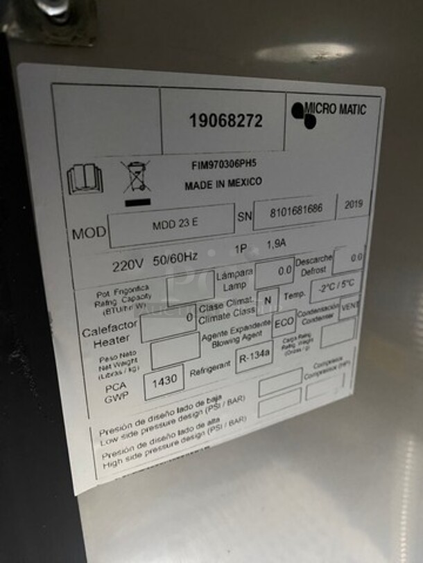SCRATCH-N-DENT! LATE MODEL! 2019 Micro Matic Commercial Refrigerated Beer Kegerator Cooler! NO TOWER! Model: MDD23E SN: 8101681686 220V 60HZ 1 Phase - Image 8 of 11