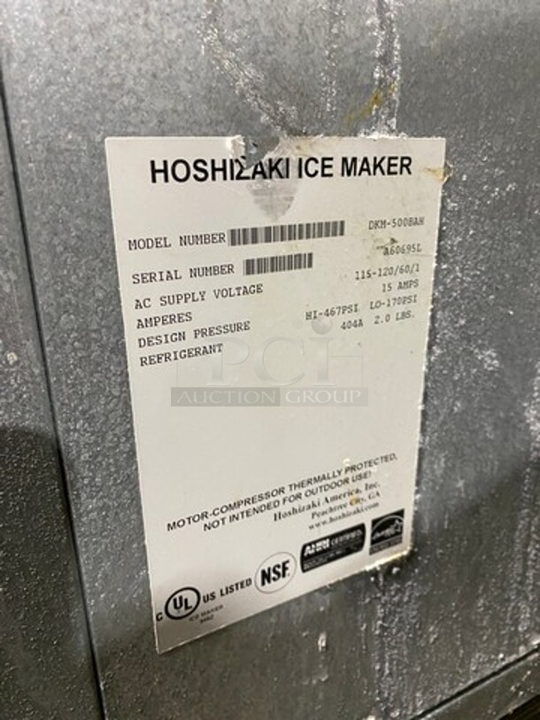 Hoshizaki Commercial Ice Maker Machine! Stainless Steel! On Legs! Model: DKM500BAH SN: A60695L 115/120V 1 Phase - Image 5 of 7