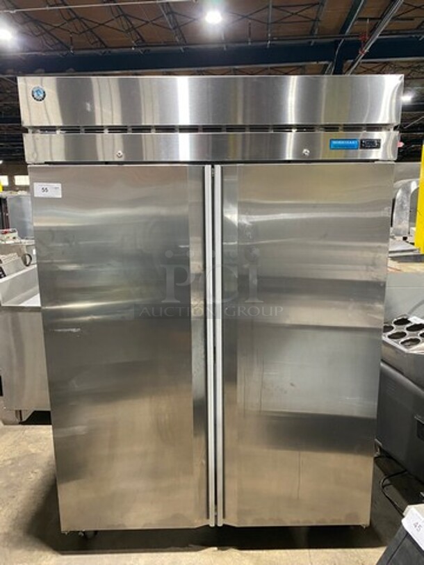 WOW! LATE MODEL! Hoshizaki Commercial 2 Door Reach In Cooler! Poly Coated Racks! All Stainless Steel! On Casters! WORKING WHEN REMOVED! Model: R2AFS SN: J50986D 115V 60HZ 1 Phase