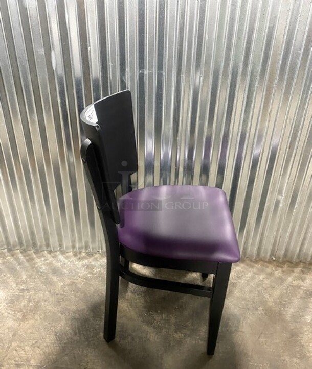 NEW! Square Back Solid Wood Dining Chairs With Purple Vinyl Seat! 3x Your Bid! - Image 4 of 6