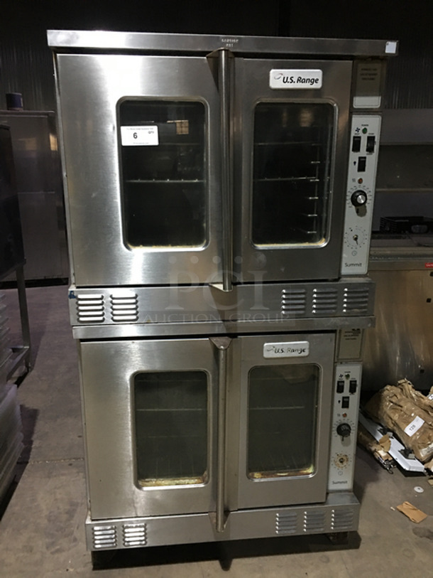 AMAZING! US Range Commercial Natural Gas Powered Double Deck Convection Oven! With Metal Oven Racks! With View Through Doors! All Stainless Steel! On Casters! Working When Removed! Model: SUMG100 SN: 1607100101506