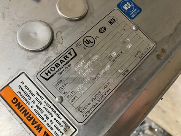 Hobart Commercial Pass-Through Dishwasher! All Stainless Steel! On Legs! Model: AM14T SN: 231048799 208/240V 60HZ 3 Phase - Image 9 of 10