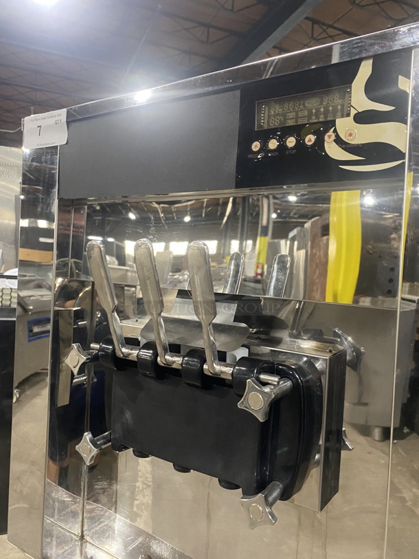 FAB! Elvaria Stainless Steel Commercial Air Cooled 3 Flavor w/ Twist Soft Serve Ice Cream/Yogurt Machine on Commercial Casters! MODEL 515TW! 220-240V! - Image 6 of 8