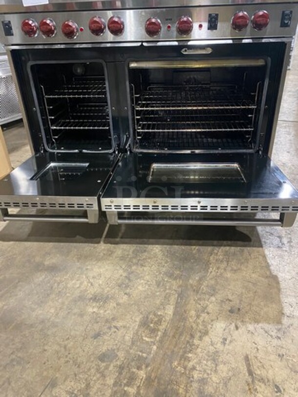 AMAZING! ALL ONE MONEY! Wolf Commercial Gas Powered 6 Burner Stove! With Center Mini Flat Top Griddle! With 1 Full Size & 1 Mini Oven Underneath! With Ventilation Hood System! All Stainless Steel! - Image 8 of 12