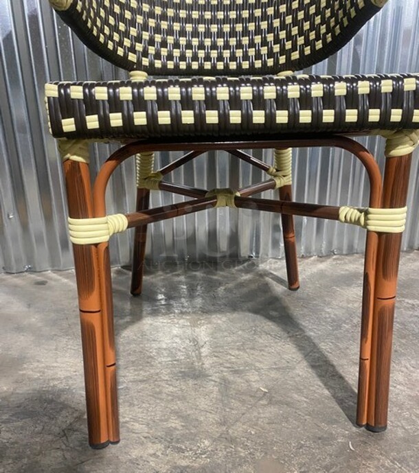 NEW! Synthetic Stackable Rounded Back Aluminum Wicker/Bamboo Chair! 3x Your Bid! - Image 6 of 7