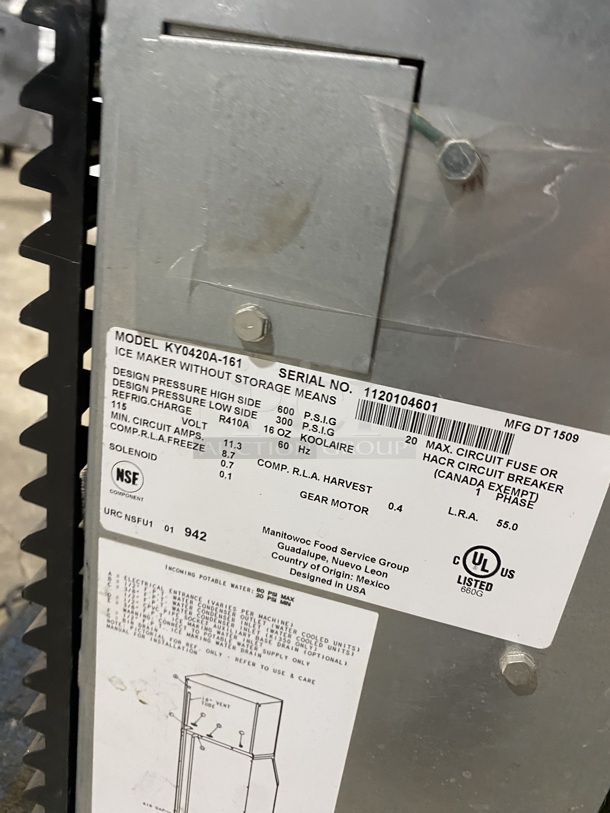 KOOLAIRE Stainless Steel Commercial Ice Maker Machine! MODEL:KY0420A-161 SN:1120104601 115V 1PH! - Image 4 of 6
