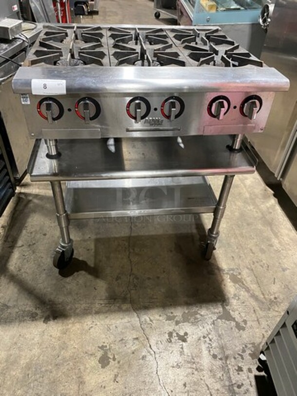 APW Wyott Commercial Countertop Natural Gas Powered 6 Burner Range! On Legs! On Equipment Stand! With Storage Space Underneath! All Stainless Steel! On Casters! - Image 1 of 9